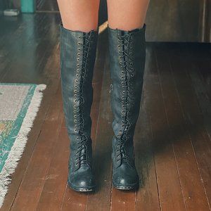 Jeffrey Campbell Leather Knee High Lace-Up Boots